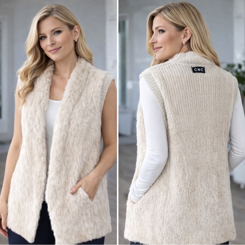 C’N’C Wool Knitted and Fur Vest